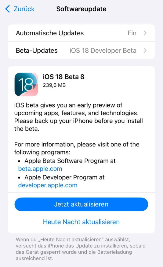 盐山苹果手机维修分享苹果 iOS / iPadOS 18 开发者预览版 Beta 8 发布 